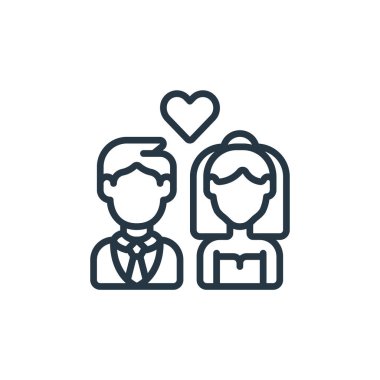 Etkinlik yönetim konseptinden düğün ikonu vektörü. Düzenlenebilir vuruşun ince bir çizgisi. Web ve mobil uygulamalarda kullanmak için düğün doğrusal işareti, logo, yazdırma ortamı.