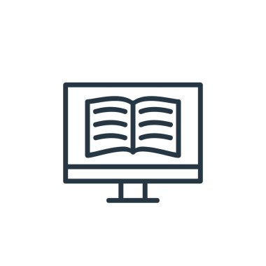 Çevrimiçi öğrenme bölümü konseptinden dijital kitap ikonu vektörü. Düzenlenebilir dijital kitap vuruşunun ince çizgisi. Web ve mobil uygulamalarda kullanmak için dijital kitap doğrusal işareti, logo, yazdırma ortamı.