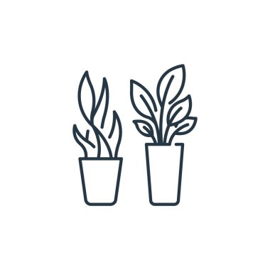 İç dizayn konseptinden bitki ikonu vektörü. Düzenlenebilir bitkilerin ince çizgisi. Web ve mobil uygulamalarda kullanmak için bitkilerin doğrusal işareti, logo, yazdırma ortamı.