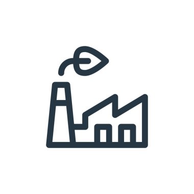 Sürdürülebilir enerji konseptinden fabrika ikonu vektörü. İnce çizgili, düzenlenebilir felç çizgisi. Web ve mobil uygulamalarda kullanmak için fabrika doğrusal işareti, logo, yazdırma ortamı.