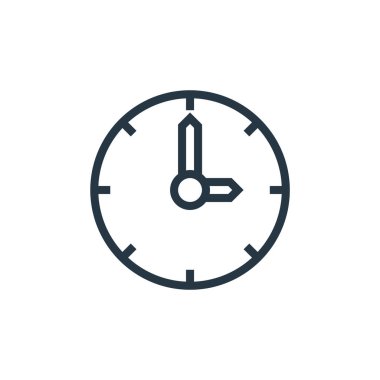 İş konseptinden zaman simgesi vektörü. Zaman düzenlenebilir felcin ince bir çizgisi. Web ve mobil uygulamalarda kullanmak için zaman doğrusal işareti, logo, yazdırma ortamı.