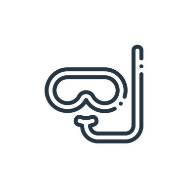 Seyahat ve macera konseptinden şnorkelle yüzme ikonu vektörü. Düzenlenebilir şnorkelle yüzmenin ince çizgisi. Web ve mobil uygulamalar, logo ve yazdırma ortamlarında kullanmak için şnorkelleme doğrusal işareti.