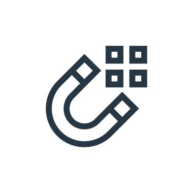 Vektör düzenleme kavramından mıknatıs simgesi vektörü. Düzenlenebilir mıknatıs darbesinin ince çizgisi. Web ve mobil uygulamalarda kullanmak için mıknatıs doğrusal işareti, logo, yazdırma ortamı.