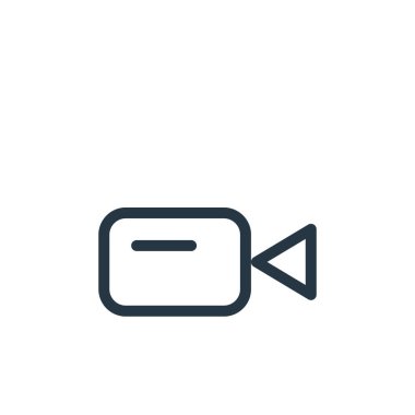 Medya konseptinden kamera simgesi vektörü. Düzenlenebilir kamera vuruşunun ince bir çizgisi. Web ve mobil uygulamalarda kullanmak için kamera doğrusal işareti, logo, yazdırma ortamı.