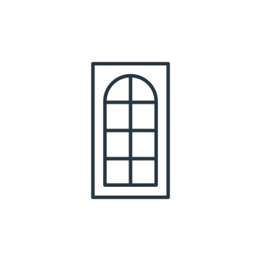 Antika konseptindeki pencere simgesi vektörü. Düzenlenebilir pencere darbesinin ince çizgisi. Web ve mobil uygulamalarda kullanmak için pencere doğrusal işareti, logo, yazdırma ortamı.