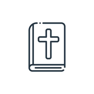 Paskalya konseptinden İncil ikonu vektörü. İncil 'in yenilebilir vuruşlarının ince bir çizgisi. Web ve mobil uygulamalarda kullanmak için İncil doğrusal işareti, logo, yazdırma ortamı.
