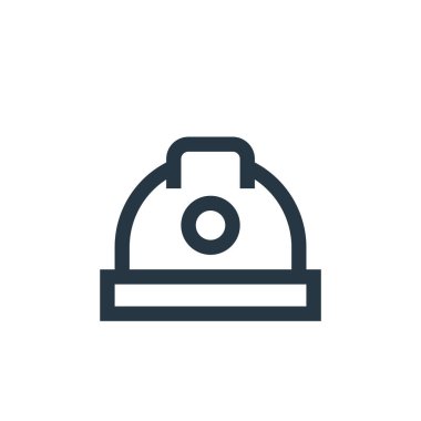 Sanayi konseptinden kask ikonu vektörü. Düzenlenebilir kask vuruşunun ince bir çizgisi. Web ve mobil uygulamalarda kullanmak için miğfer doğrusal işareti, logo, yazdırma ortamı.