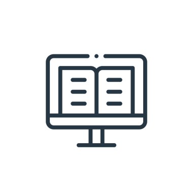 Kitap konseptinden ikon vektörü. İnce çizgili, düzenlenebilir defter çizimi. Web ve mobil uygulamalarda kullanım için doğrusal kitap işareti, logo, yazdırma ortamı.