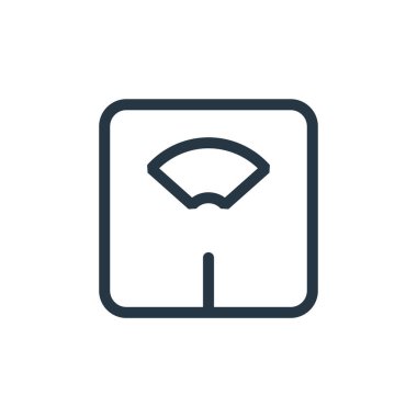 Tıp konseptinden ölçek ikonu vektörü tartılıyor. Düzenlenebilir vuruşların ince bir çizgisi. Web ve mobil uygulamalar, logo ve yazdırma ortamlarında kullanım için doğrusal ölçeklendirme işareti.