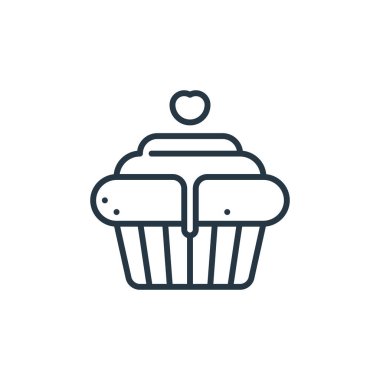 Kutlama konseptinden kek ikonu vektörü. Kurgulanabilir kek felcinin ince bir çizgisi. cupcake lineer işareti web ve mobil uygulamalarda, logoda, yazdırma ortamında.