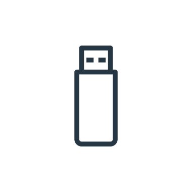 Ofis ekipmanları konseptinden usb flash disk ikonu vektörü. USB flash bellek düzenlenebilir vuruşunun ince bir çizgisi. Web ve mobil uygulamalarda kullanmak için usb flash disk doğrusal işareti, logo, yazdırma ortamı.