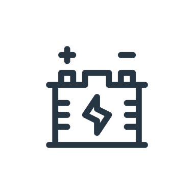 Sürdürülebilir enerji kavramından gelen pil ikonu vektörü. Düzenlenebilir pil vuruşunun ince çizgisi. Web ve mobil uygulamalarda kullanmak için pil doğrusal işareti, logo, yazdırma ortamı.