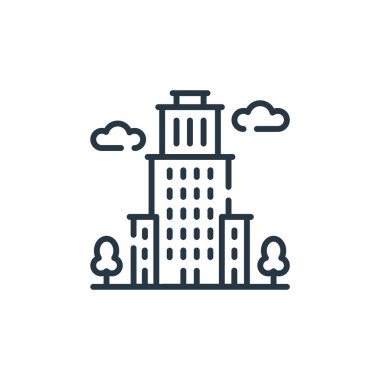 Ofis konseptinden ofis simgesi vektörü. Ofisteki düzenlenebilir felcin ince çizgisi. Web ve mobil uygulamalarda kullanım için ofis doğrusal işareti, logo, yazdırma ortamı.