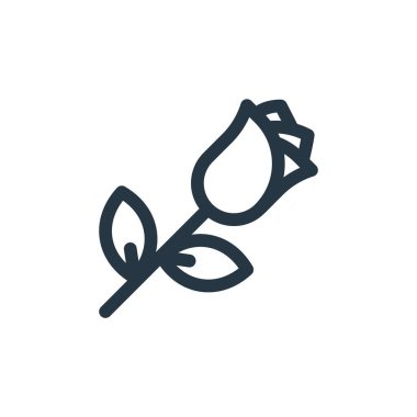 Sevgililer Günü konseptinden gül ikonu vektörü. İnce çizgili gül deformasyonu. Web ve mobil uygulamalarda kullanmak için gül doğrusal işareti, logo, yazdırma ortamı.