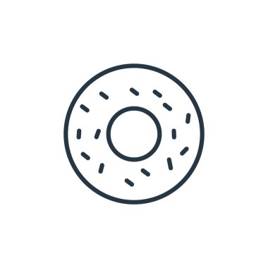 Çörek ikonu vektörü, gıda konseptinden. Düzenlenebilir donut vuruşunun ince bir çizgisi. Web ve mobil uygulamalarda kullanmak için doughnut doğrusal işareti, logo, yazdırma ortamı.