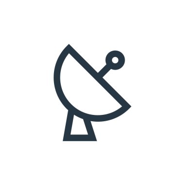 ağ konseptinden uydu anten ikonu vektörü. Uydu anteninin düzenlenebilir vuruşunun ince çizgisi. Web ve mobil uygulamalarda kullanmak için uydu çanak anten doğrusal işareti, logo, yazdırma ortamı.