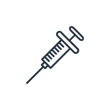 Sağlık konseptinden şırınga ikonu vektörü. Düzenlenebilir şırınga felcinin ince çizgisi. Web ve mobil uygulamalarda kullanmak için şırınga doğrusal işareti, logo, yazdırma ortamı.