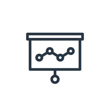 Eğitim konseptindeki sunum ikonu vektörü. Düzenlenebilir vuruşun ince çizgisi. Web ve mobil uygulamalarda kullanmak için doğrusal sunum işareti, logo, yazdırma ortamı.