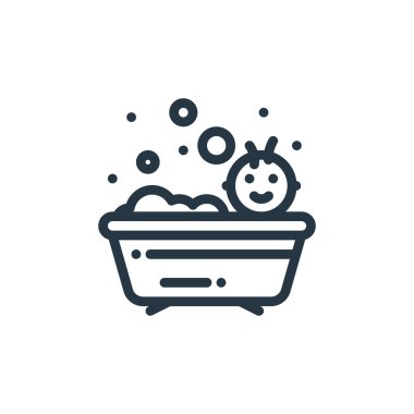 Bebek partisi konseptinden banyo ikonu vektörü. Düzenlenebilir yüzme felcinin ince bir çizgisi. Web ve mobil uygulamalarda kullanmak için banyo doğrusal işareti, logo, yazdırma ortamı.