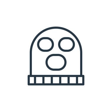 Suç konseptinden kar maskesi ikonu taşıyıcısı. Düzenlenebilir kar maskesi felcinin ince bir çizgisi. Web ve mobil uygulamalar, logo ve yazdırma ortamlarında kullanmak için kar maskesi doğrusal işareti.