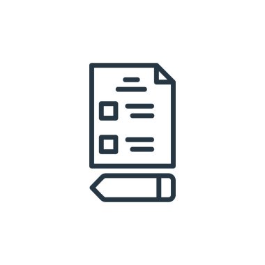 Çevrimiçi öğrenme bölümü konseptinden simge vektörünü test et. Test edilebilir felcin ince bir çizgisi. Web ve mobil uygulamalar, logo ve yazdırma ortamlarında kullanım için doğrusal işaretleri test et.