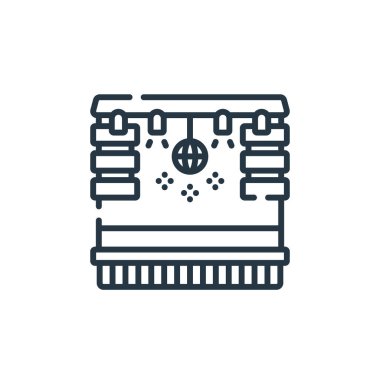 Rock 'n Roll konseptindeki sahne ikonu vektörü. Sahne düzenlenebilir felcin ince bir çizgisi. Web ve mobil uygulamalarda kullanmak için sahne doğrusal işareti, logo, yazdırma ortamı.