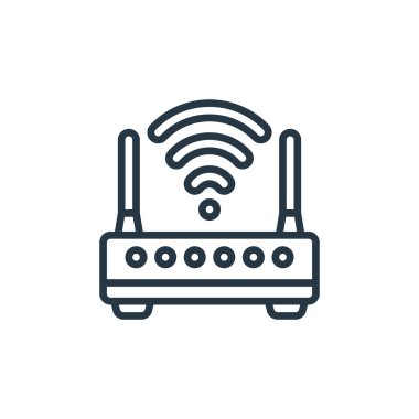 Bulut hesaplama kavramından kablosuz yönlendirici ikon vektörü. Kablosuz yönlendirici düzenlenebilir felcin ince çizgisi. İnternet ve mobil uygulamalarda kullanmak için kablosuz yönlendirici doğrusal işareti, logo, yazdırma ortamı.