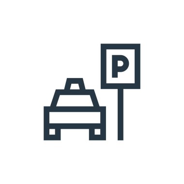 Taksi servisi konseptinden taksi ikonu vektörü. İnce çizgili, düzenlenebilir felç çizgisi. Web ve mobil uygulamalarda kullanım için taksi doğrusal işareti, logo, yazdırma ortamı.