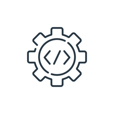 Programlama kavramından kod optimizasyon ikonu vektörü. Kod optimizasyonunun düzenlenebilir vuruşunun ince çizgisi. Web ve mobil uygulamalarda kullanmak için kod optimizasyon doğrusal işareti, logo, yazdırma ortamı.