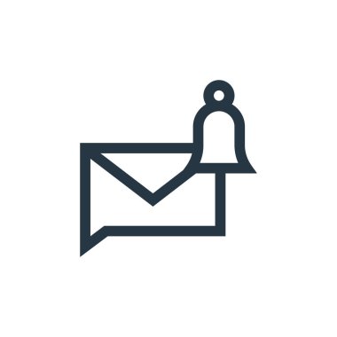 İleti konseptinden bildirim simgesi vektörü. İnce çizgili, düzenlenebilir felç çizgisi. Web ve mobil uygulamalarda kullanmak için uyarı doğrusal işareti, logo, yazdırma ortamı.