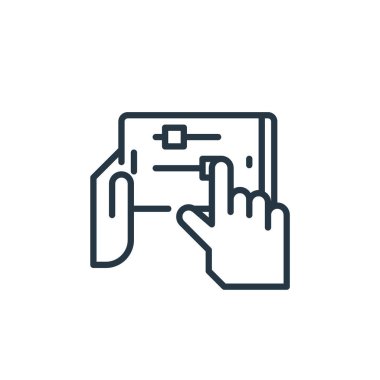 Akıllı ev konseptinden ayar simgesi vektörü. Düzenlenebilir inme ayarlarının ince çizgisi. Web ve mobil uygulamalar, logo ve yazdırma ortamlarında kullanım için doğrusal imza ayarları.