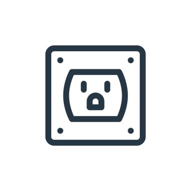 Sürdürülebilir enerji kavramından soket ikonu vektörü. İnce çizgili düzenlenebilir felç çizgisi. Web ve mobil uygulamalarda kullanmak için soket doğrusal işareti, logo, yazdırma ortamı.
