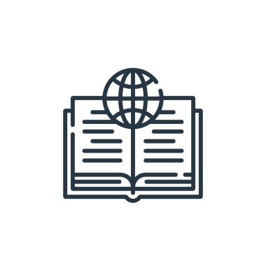 Eğitim kavramından küresel eğitim ikonu vektörü. Küresel eğitimin düzenlenebilir vuruşlarının ince çizgisi. Web ve mobil uygulamalarda kullanım için küresel eğitim doğrusal işareti, logo, yazdırma medyası.