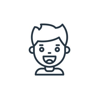 Çocuk avatarları konseptinden mutlu ikon vektörü. Düzenlenebilir vuruşun ince bir çizgisi. Web ve mobil uygulamalarda kullanmak için mutlu doğrusal işaret, logo, yazdırma ortamı.