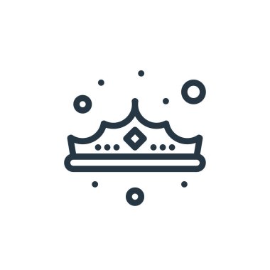 Mücevher konseptindeki taç ikonu vektörü. Tacı düzenlenebilir vuruşun ince bir çizgisi. Web ve mobil uygulamalarda kullanmak için taçlandırılmış doğrusal işaret, logo, yazdırma ortamı.