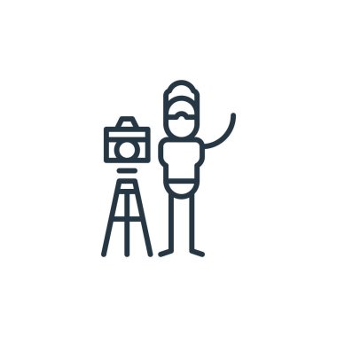 Grafik tasarım konseptinden fotoğrafçı ikonu vektörü. Düzenlenebilir fotoğrafçı felcinin ince bir çizgisi. Web ve mobil uygulamalarda kullanmak için fotoğrafçı doğrusal işareti, logo, yazdırma ortamı.