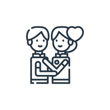 Arkadaşlık kavramının aşk ikonu vektörü. Düzenlenebilir aşk vuruşunun ince çizgisi. Web ve mobil uygulamalarda, logoda ve yazdırma ortamında kullanmak için doğrusal sevgi işareti.