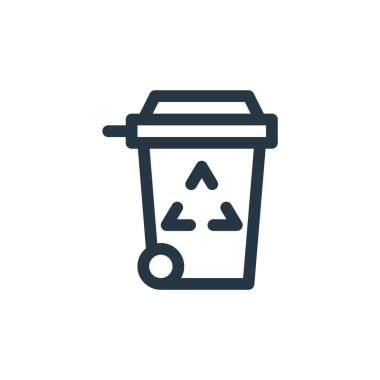 Sürdürülebilir enerji kavramından geri dönüşüm kutusu ikonu vektörü. Geri dönüşüm kutusu düzenlenebilir felcinin ince bir çizgisi. Web ve mobil uygulamalarda kullanmak için geri dönüşüm kutusu doğrusal işareti, logo, yazdırma ortamı.