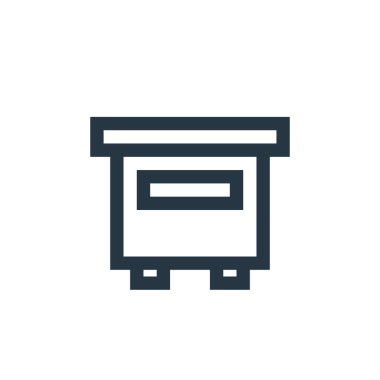 Arı kutusu ikonu vektörü, doğa konseptinden. Arı kutusunun düzenlenebilir vuruşunun ince çizgisi. Web ve mobil uygulamalarda kullanmak için arı kutusu doğrusal işareti, logo, yazdırma ortamı.