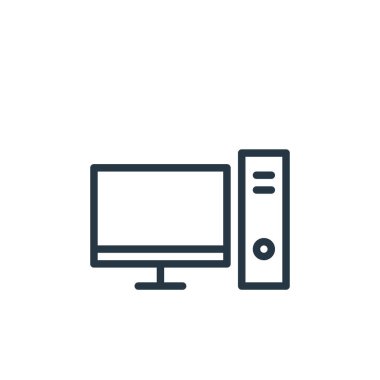 Ofis konseptinde çalışan iş istasyonu ikonu vektörü. Düzenlenebilir kalp krizinin ince bir çizgisi. Web ve mobil uygulamalarda kullanmak için çalışma istasyonu doğrusal işareti, logo, yazdırma ortamı.