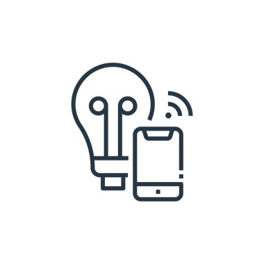 Akıllı ev konseptinden akıllı ampul simgesi vektörü. İnce çizgili, düzenlenebilir akıllı ampul çarpması. Web ve mobil uygulamalarda kullanmak için akıllı ampul doğrusal işareti, logo, yazdırma ortamı.
