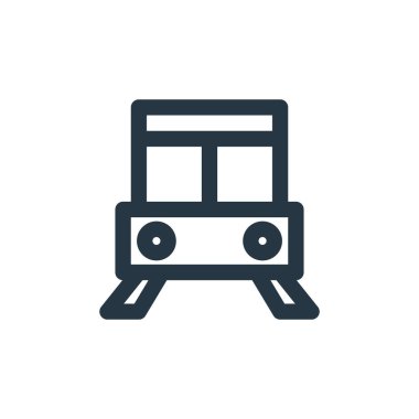 İşaret sembolü konseptinden tren simgesi vektörü. Trenin düzenlenebilir vuruşunun ince bir çizgisi. Web ve mobil uygulamalarda kullanmak için tren doğrusal işareti, logo, yazdırma ortamı.