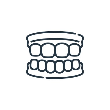Dişçi konseptinden çene simgesi vektörü. Çene düzenlenebilir felcin ince bir çizgisi. Web ve mobil uygulamalarda kullanmak için çene doğrusal işareti, logo, yazdırma ortamı.
