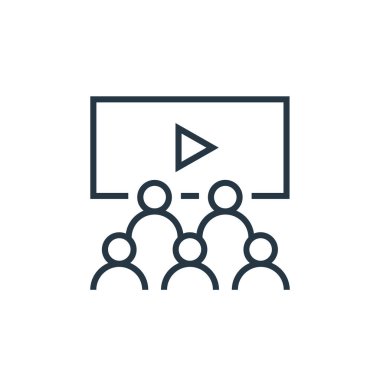 İş eğitimi konseptinden video ikonu vektörü. Düzenlenebilir video vuruşunun ince çizgisi. Web ve mobil uygulamalarda kullanmak için video doğrusal işareti, logo, yazdırma ortamı.