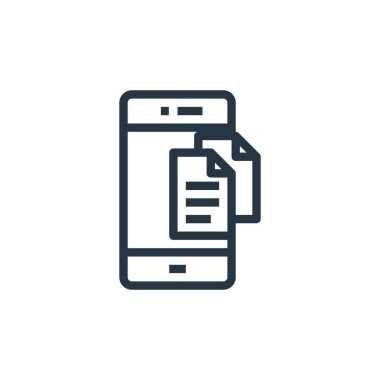 İş parası ve iletişim konseptinden akıllı telefon ikonu vektörü. Düzenlenebilir akıllı telefon vuruşunun ince bir çizgisi. Web ve mobil uygulamalarda kullanmak için akıllı telefon doğrusal işareti, logo, yazdırma ortamı.