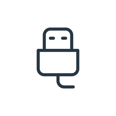 Medya konseptinden usb kablo ikonu vektörü. USB kablo düzenlenebilir felcin ince bir çizgisi. Web ve mobil uygulamalarda kullanmak için usb kablo doğrusal işareti, logo, yazdırma ortamı.