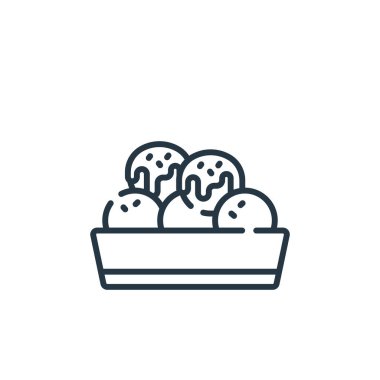 Fast food konseptinden Takoyaki ikon vektörü. Kurgulanabilir takoyaki felcinin ince bir çizgisi. Web ve mobil uygulamalarda kullanmak için takoyaki doğrusal işareti, logo, yazdırma ortamı.
