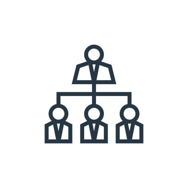 İş konseptindeki hiyerarşi simgesi vektörü. Düzenlenebilir hiyerarşi vuruşunun ince çizgisi. Web ve mobil uygulamalarda kullanmak için hiyerarşi doğrusal işareti, logo, yazdırma ortamı.