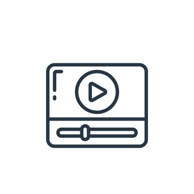İnternet konseptinden video oynatıcı ikon vektörü. Düzenlenebilir video oynatıcı vuruşunun ince çizgisi. Web ve mobil uygulamalarda kullanmak için video oynatıcı doğrusal işareti, logo, yazdırma ortamı.