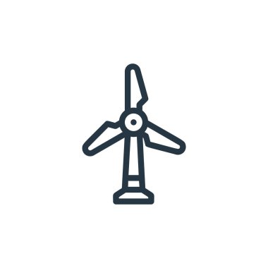 Yel değirmeni ikonu vektörü ekoloji çizgisi kavramından. Yel değirmeninin düzenlenebilir vuruşunun ince çizgisi. Web ve mobil uygulamalarda kullanmak için yel değirmeni doğrusal işareti, logo, yazdırma ortamı.